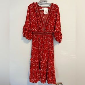 NWT Max Studio Red Floral Midi Dress